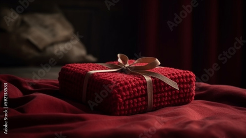 gift in a beautiful box with a red bow and red blanket © bahadirbermekphoto
