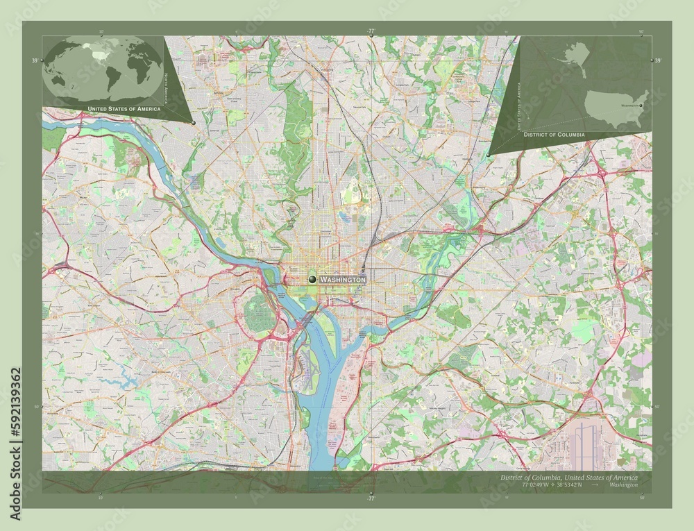District of Columbia, United States of America. OSM. Labelled points of cities District of Columbia, United States of America. OSM. Labelled points of cities