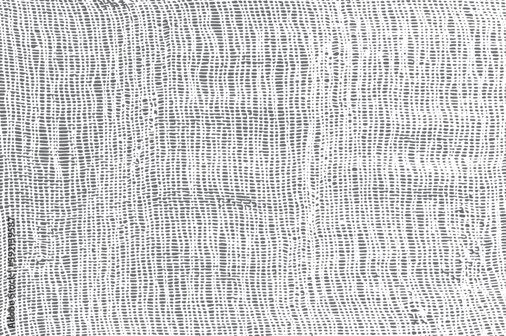 Grunge burlap texture. Monochrome background of sack cloth with fibers, spots, noise and grit. Overlay template. Vector illustration