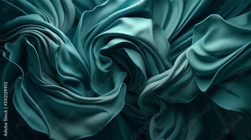 Obraz premium 물결같은 청록색 섬유, 천 재질의 모양. 인공지능 생성
