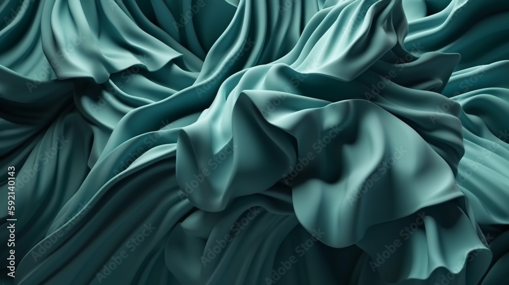 Obraz premium 물결같은 청록색 섬유, 천 재질의 모양. 인공지능 생성