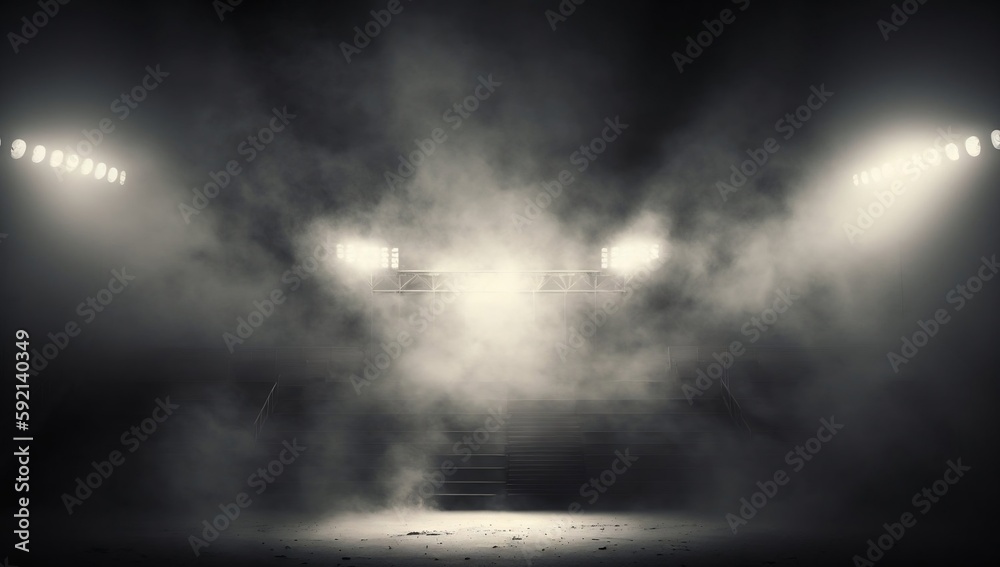 Naklejka premium Electrifying stadium lights amidst billowing smoke