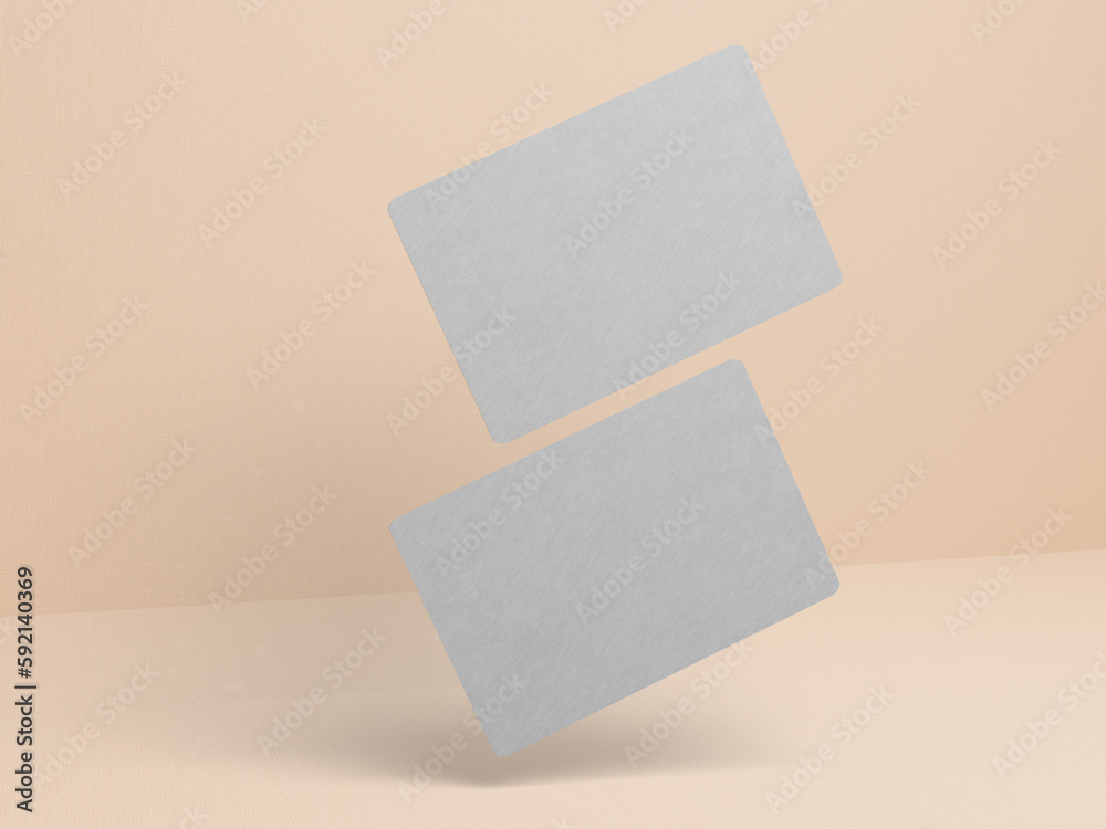 Flying business card in cream background Flying business card in cream background