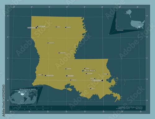 Louisiana, United States of America. Solid. Labelled points of cities photo