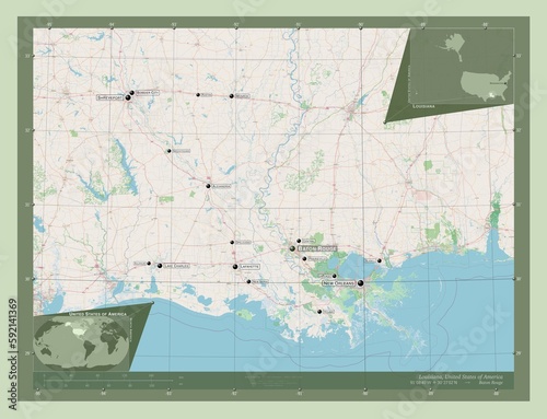 Louisiana, United States of America. OSM. Labelled points of cities photo