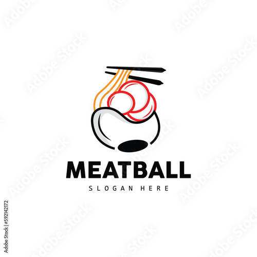 Meatball Logo, Vector For Food Stall Brand, Fast Food Simple Design Icon, Template Illustration