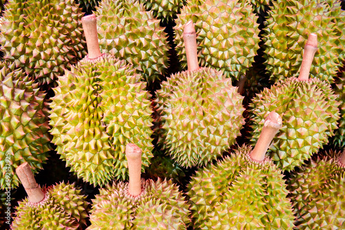 Close-up durian group for sale in a market