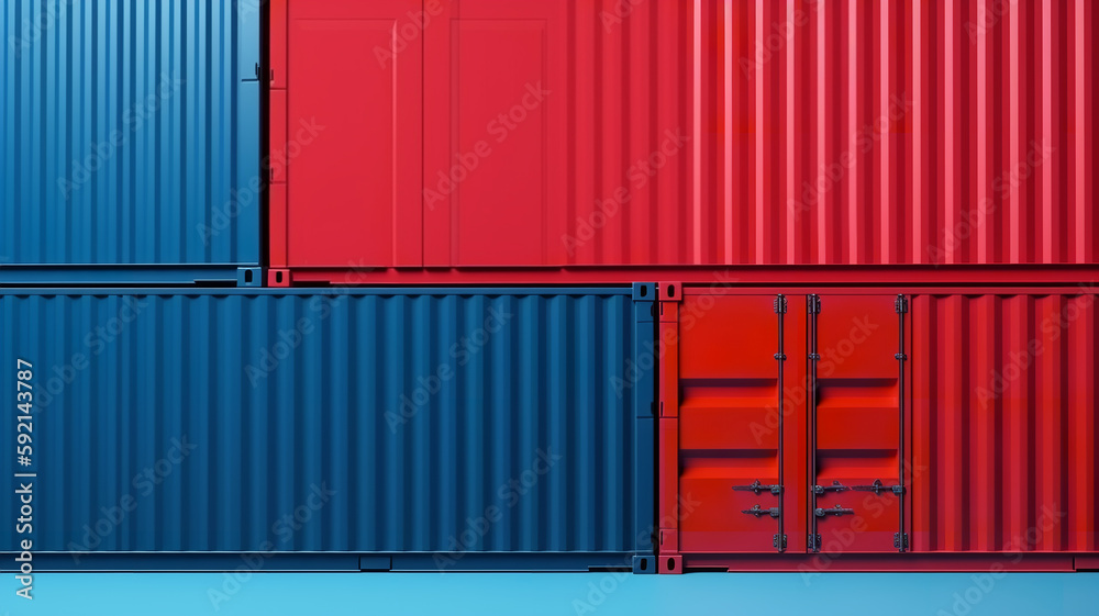 stacked red and blue freight cargo containers - Generative AI stacked red and blue freight cargo containers - Generative AI