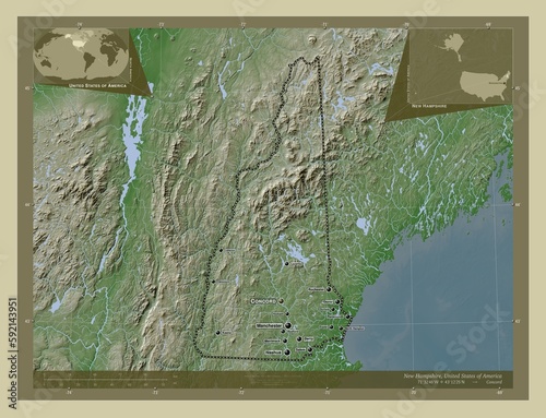 New Hampshire, United States of America. Wiki. Labelled points of cities photo