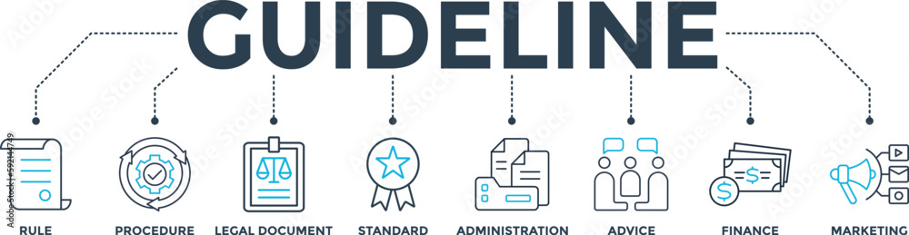 Guideline banner web icon vector illustration concept with icon of rule, procedure, legal document, standard, administration, advice, finance, marketing Guideline banner web icon vector illustration concept with icon of rule, procedure, legal document, standard, administration, advice, finance, marketing