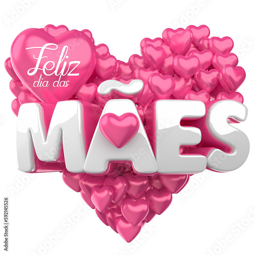 FELIZ DIA DAS MÃES SELO 3D CORAÇÕES COR DE ROSAS