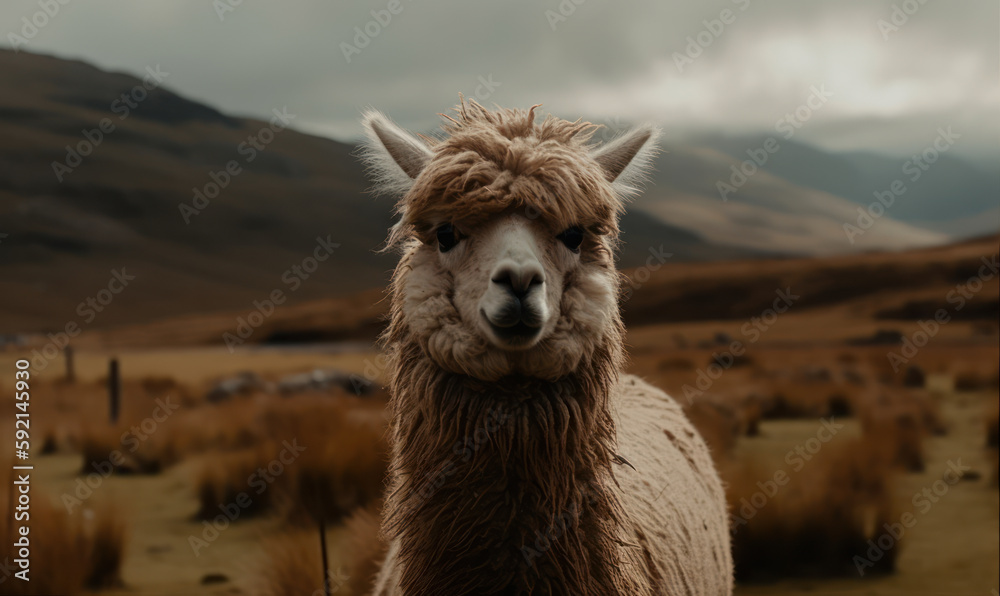 Obraz premium photo of alpaca in its natural habitat outdoors. Generative AI