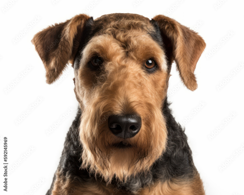 photo of Airedale terrier isolated on white background. Generative AI photo of Airedale terrier isolated on white background. Generative AI