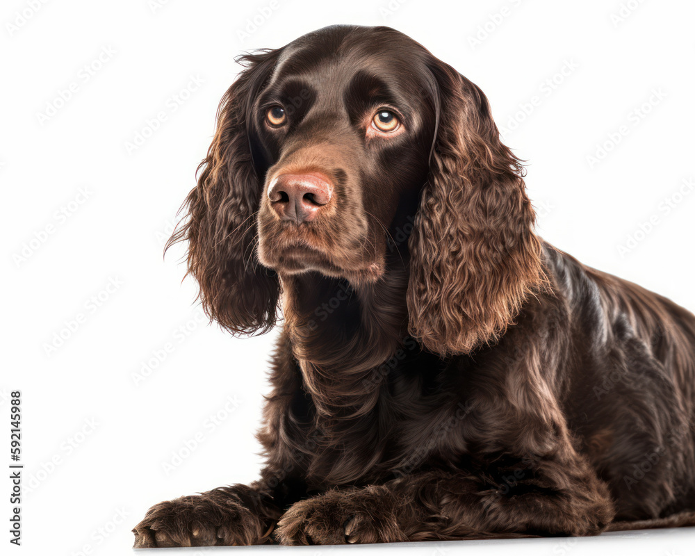 photo of American water spaniel isolated on white background. Generative AI