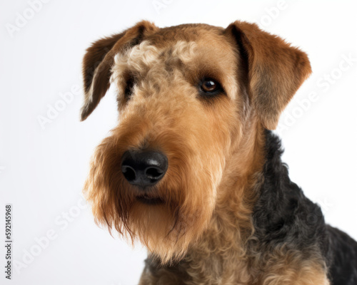 photo of Airedale terrier isolated on white background. Generative AI