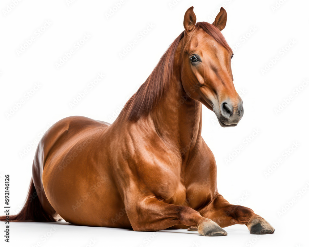 Fototapeta premium photo of American Quarter Horse isolated on white background. Generative AI
