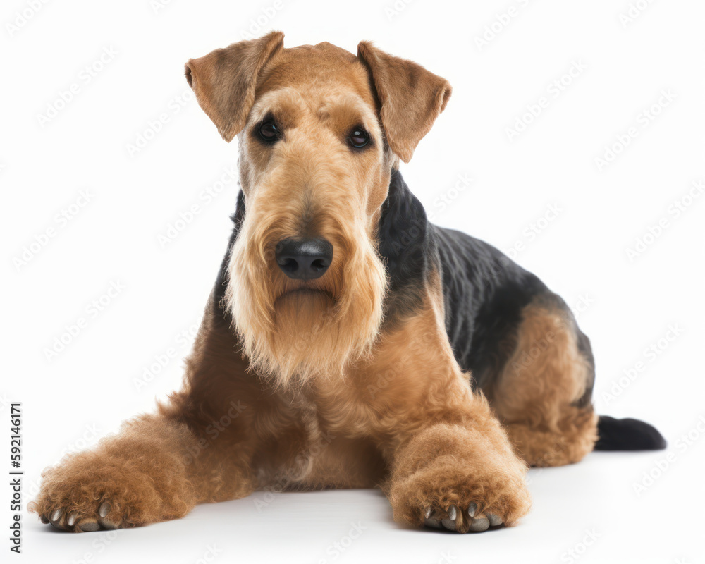 photo of Airedale terrier isolated on white background. Generative AI