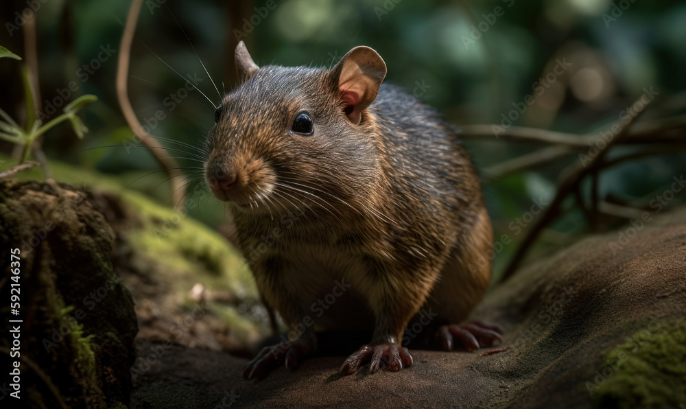 photo of agouti rodent in its natural habitat outdoors in forest. Generative AI photo of agouti rodent in its natural habitat outdoors in forest. Generative AI