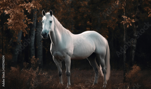 photo of Albino horse in its natural habitat outdoors. Generative AI
