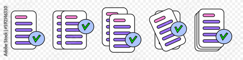 Documents icon. Business icon. Confirmed or approved document. Linear style pictogram vector isolated on background.