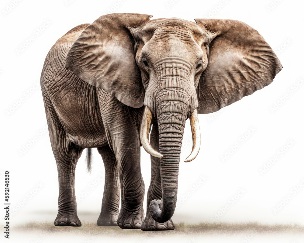 Fototapeta premium photo of African bush elephant isolated on white background. Generative AI