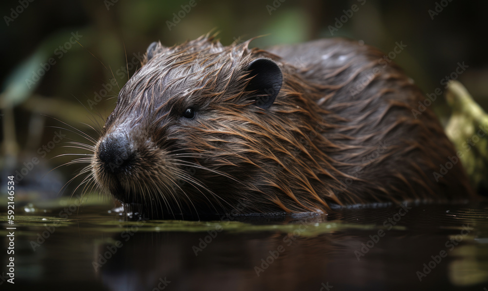 photo of Beaver in its natural habitat outdoors in water. Generative AI photo of Beaver in its natural habitat outdoors in water. Generative AI
