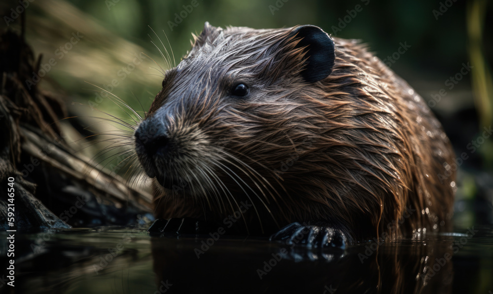 photo of Beaver in its natural habitat outdoors in water. Generative AI photo of Beaver in its natural habitat outdoors in water. Generative AI