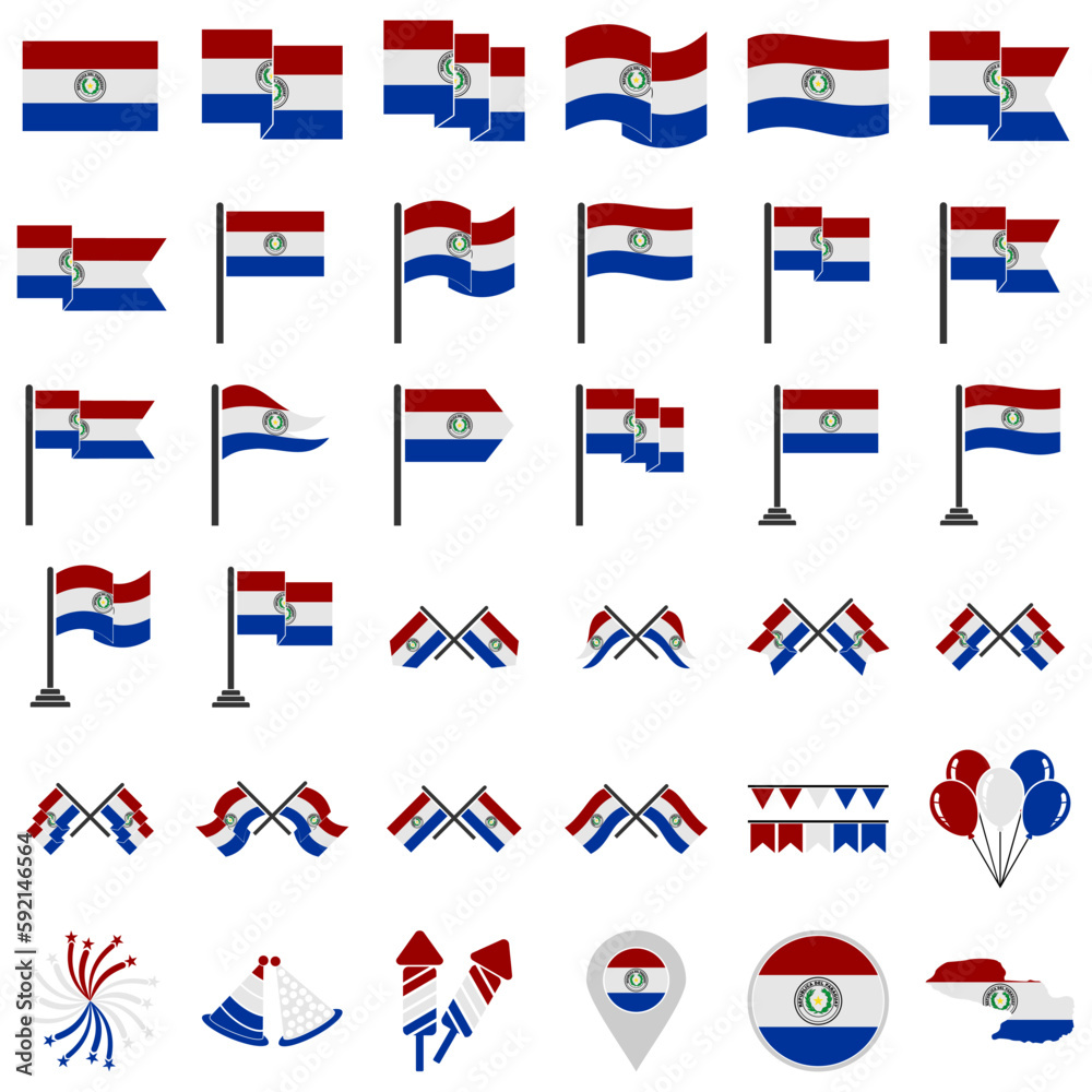 Paraguay flags icon set, Paraguay independence day icon set vector sign symbol