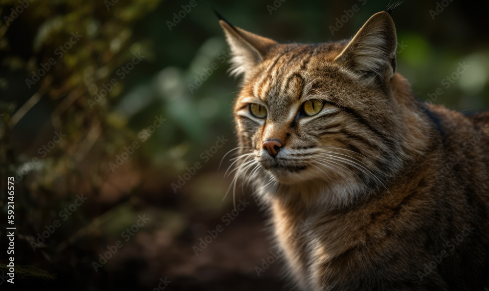 photo of African wildcat in its natural habitat outdoors. Generative AI photo of African wildcat in its natural habitat outdoors. Generative AI