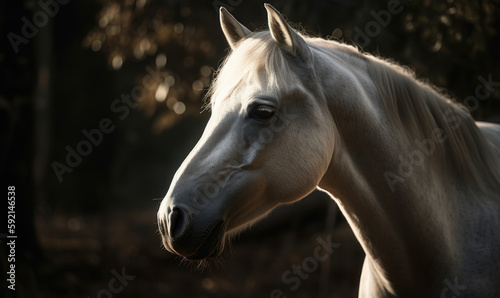 photo of Albino horse in its natural habitat outdoors. Generative AI © Bartek