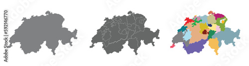 Switzerland map set with high detail and division, cities map 