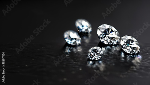 Several diamonds on a dark neutral background. The image represents luxury. Space for text.