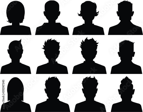 Set of 12 human avatar black Vector Silhouettes for Your Designs