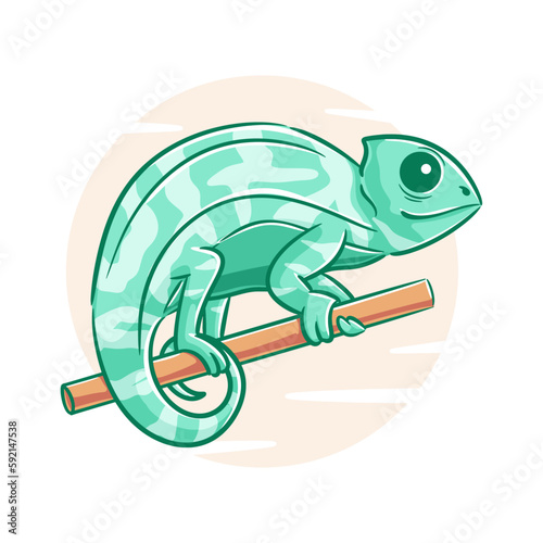 Vector hand drawn chameleon on the tree