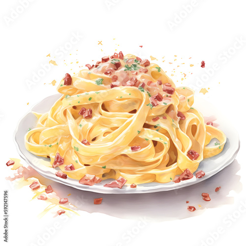 Watercolor illustration of pasta food, isolated on white background. Generative AI