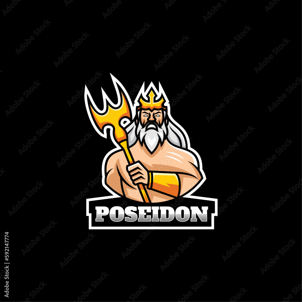 Fototapeta premium Vector Logo Illustration Poseidon E-Sports and Sports Style.