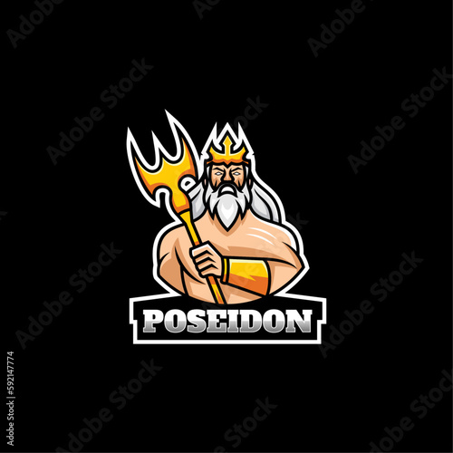 Vector Logo Illustration Poseidon E-Sports and Sports Style.