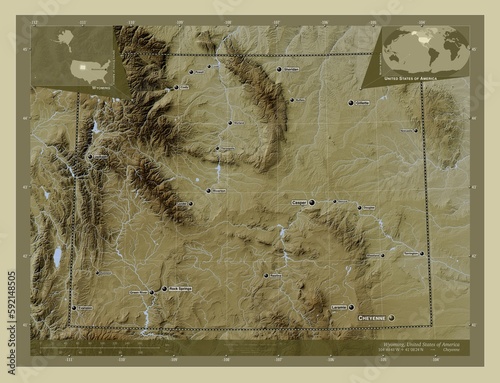Wyoming, United States of America. Wiki. Labelled points of cities photo