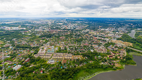 Yaroslavl, Russia. Frunzensky district. Cloudy weather. Aerial view
