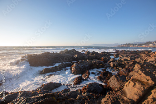 Scenic view of rocky central California coastline during golden hour at Cambria California United States