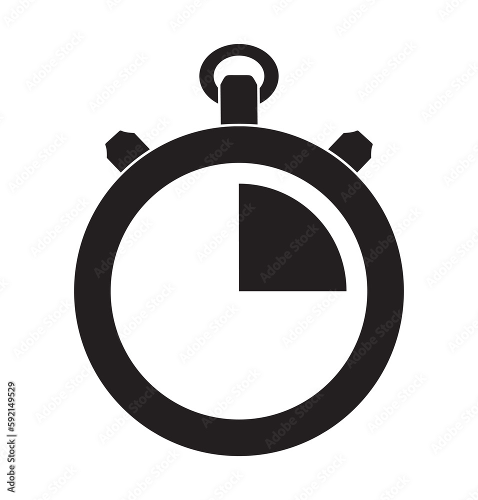 Stopwatch 15'' symbol icon, vector illustration, black on white background Stopwatch 15'' symbol icon, vector illustration, black on white background