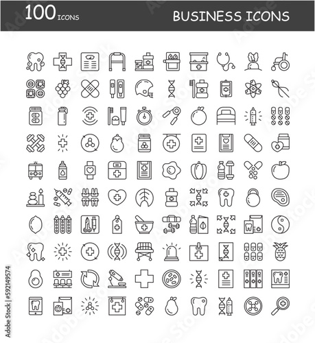 100 set of business outline icons.