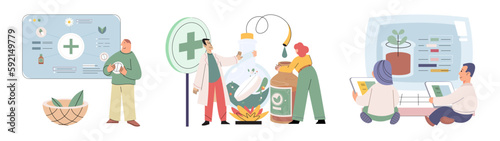 Scientist study research liquid medicine from natural herbal. Medical marijuana research. Modern and traditional medical, Alternative organic herbal drug and chemical medicine. Homeopathy healthcare