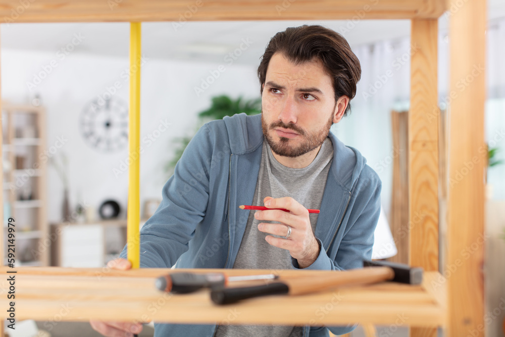bearded handsome cabinetmaker crafting shelf bearded handsome cabinetmaker crafting shelf