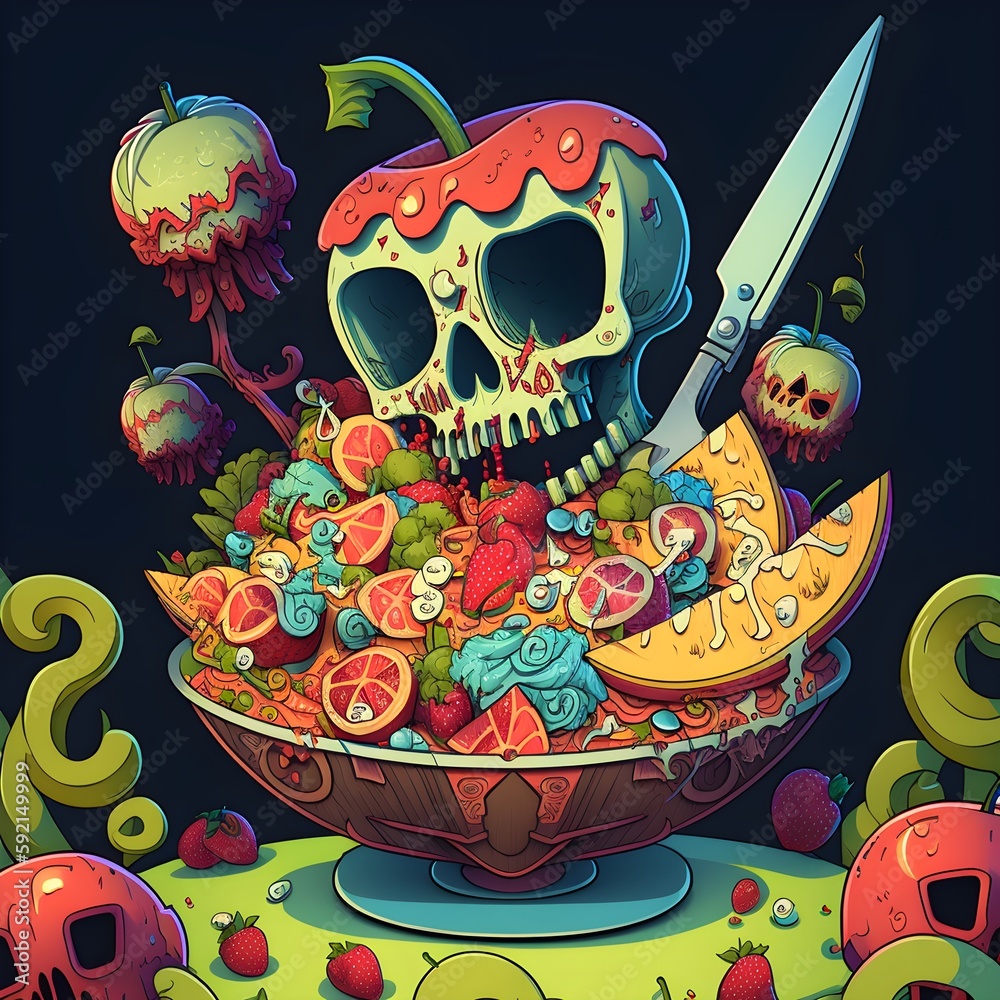 fruit salad yummy yummy childrens sing along death metal highly detailed comic style