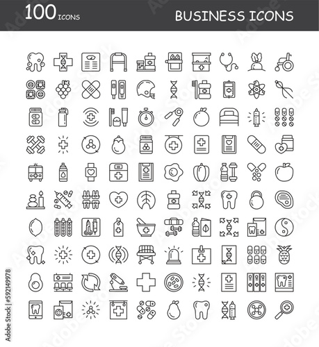 100 set of business outline icons.