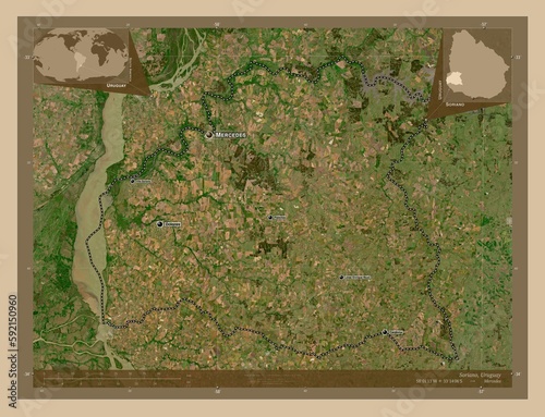 Soriano, Uruguay. Low-res satellite. Labelled points of cities photo