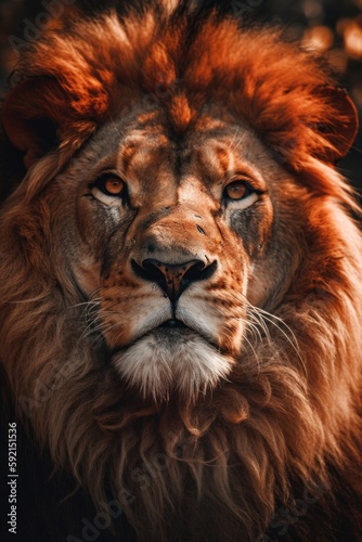 Portrait of a lion in the wild. Portrait of a male lion. Generative AI