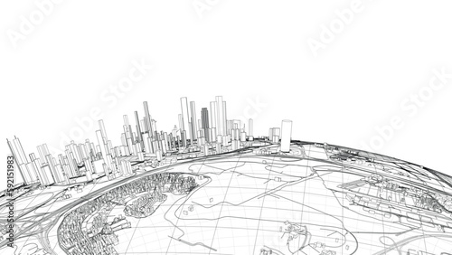 3d city sphere. Vector rendering of 3d