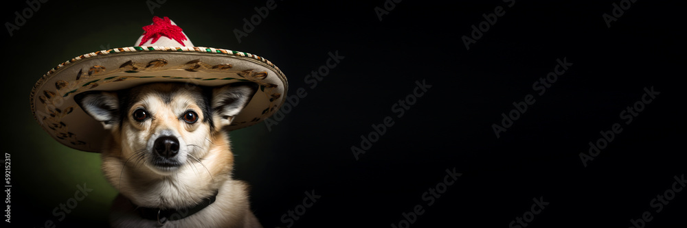 Dog in mexican sombrero, Cinco de Mayo holiday, AI generated